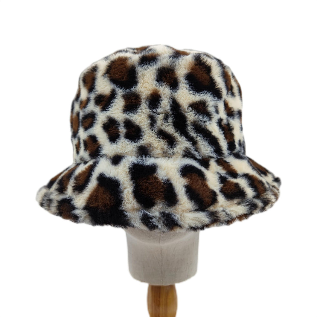 Leopard Print Felt Casual Winter Cap Soft Retro Mountaineering Bucket Hat BHTC05