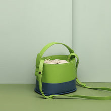 Load image into Gallery viewer, Crossbody Green Macrame PU Leather Drawstring Bucket Bag GEH-08

